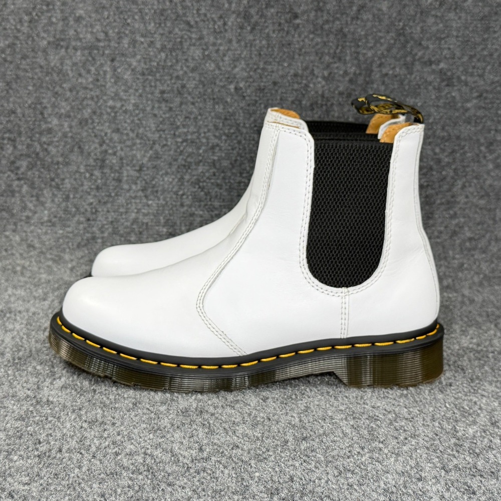 Dr. Martens 2976 Chelsea Boots Women's 9 White Smooth Leather Yellow Stitch Pull - Picture 4 of 13